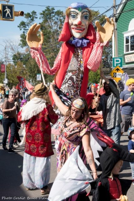 Deep Roots Giant Puppet in Fresh Beats Rhythm Parade Wolfville NS