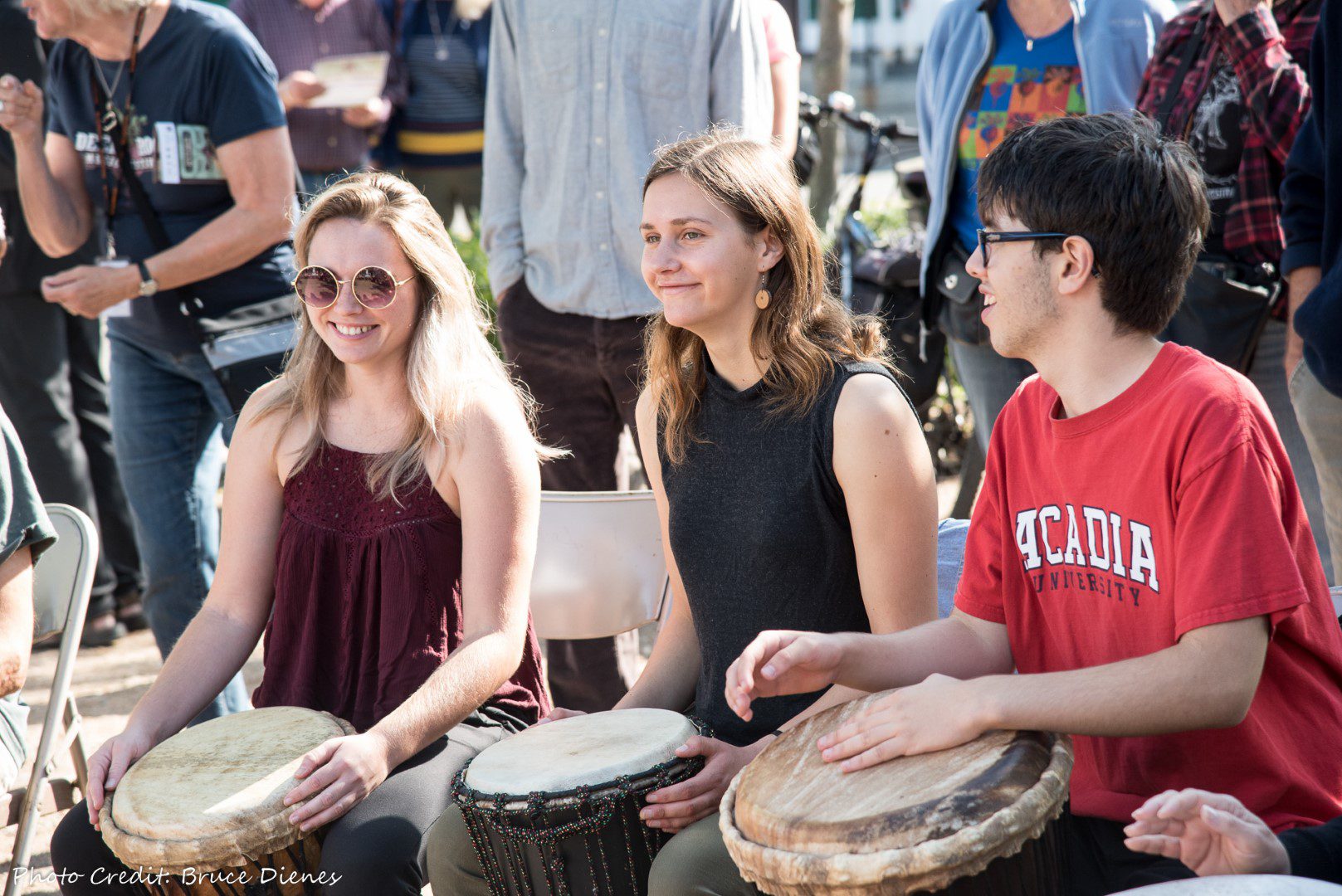 Acadia students at the Deep Roots Music Festival drum circle